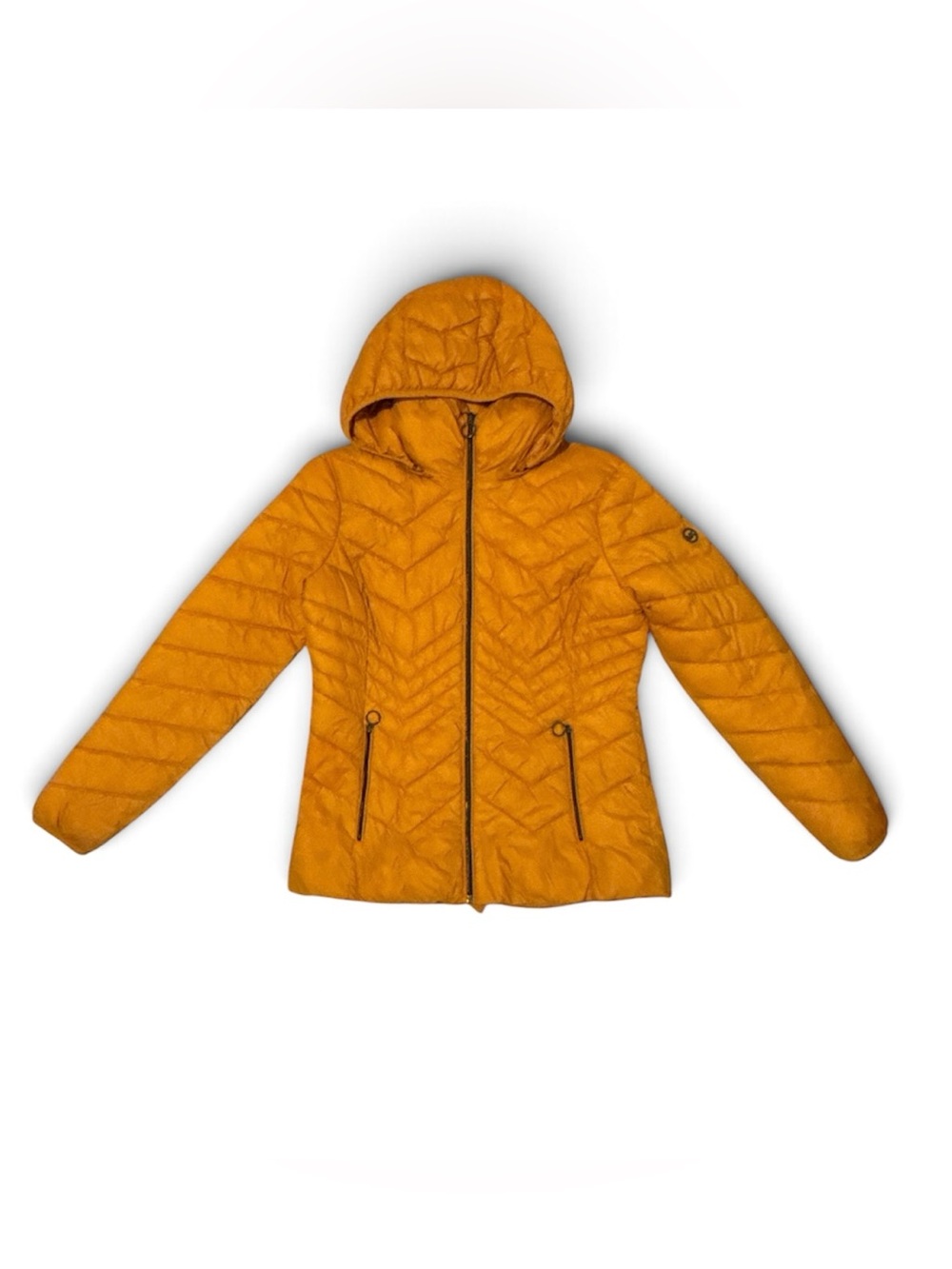 Michael Kors Hooded Quilted Puffer Jacket - Orange, Sz Small